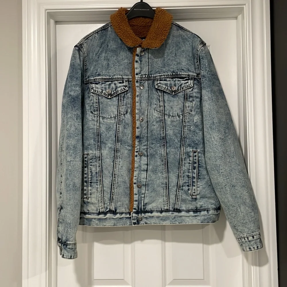 NEW Buffalo David Bitton Blue Mens Acid Wash Sherpa Denim Jacket - Large - Picture 10 of 13